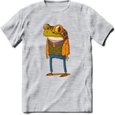 Casual kikker T-Shirt Grappig | Dieren reptiel Kleding Kado Heren / Dames | Animal Skateboard Cadeau shirt - Licht Grijs - Gemaleerd - XL