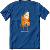 Casual skater haai T-Shirt Grappig | Dieren vissen Kleding Kado Heren / Dames | Animal Skateboard Cadeau shirt - Donker Blauw - XXL