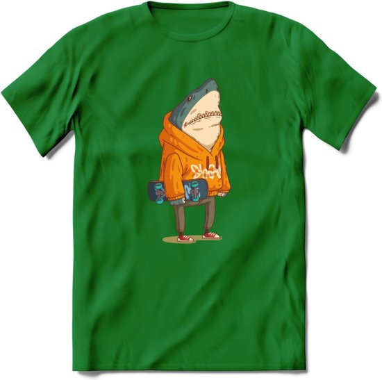 Casual skater haai T-Shirt Grappig | Dieren vissen Kleding Kado Heren / Dames | Animal Skateboard Cadeau shirt - Donker Groen - S