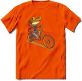 Biker kikker T-Shirt Grappig | Dieren reptiel Kleding Kado Heren / Dames | Animal Skateboard Cadeau shirt - Oranje - M