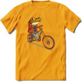 Biker kikker T-Shirt Grappig | Dieren reptiel Kleding Kado Heren / Dames | Animal Skateboard Cadeau shirt - Geel - L