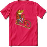 Biker kikker T-Shirt Grappig | Dieren reptiel Kleding Kado Heren / Dames | Animal Skateboard Cadeau shirt - Roze - M