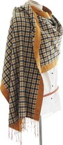 YELIZ YAKAR- Luxe dames sjaal/omslagdoek "Capra I"- dubbelzijdig - wol / cashmere -tartan- geel, beige en antraciet - designer kleding- trendy damesshawl