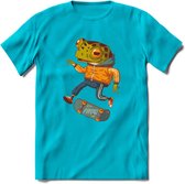 Casual kikker T-Shirt Grappig | Dieren reptiel Kleding Kado Heren / Dames | Animal Skateboard Cadeau shirt - Blauw - XL