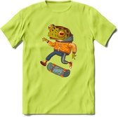 Casual kikker T-Shirt Grappig | Dieren reptiel Kleding Kado Heren / Dames | Animal Skateboard Cadeau shirt - Groen - S