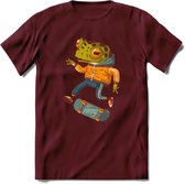 Casual kikker T-Shirt Grappig | Dieren reptiel Kleding Kado Heren / Dames | Animal Skateboard Cadeau shirt - Burgundy - XL