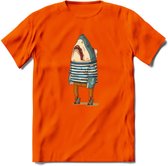 Casual haai matroos T-Shirt Grappig | Dieren vissen Kleding Kado Heren / Dames | Animal Skateboard Cadeau shirt - Oranje - L