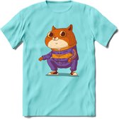 Casual kat T-Shirt Grappig | Dieren katten Kleding Kado Heren / Dames | Animal Skateboard Cadeau shirt - Licht Blauw - S