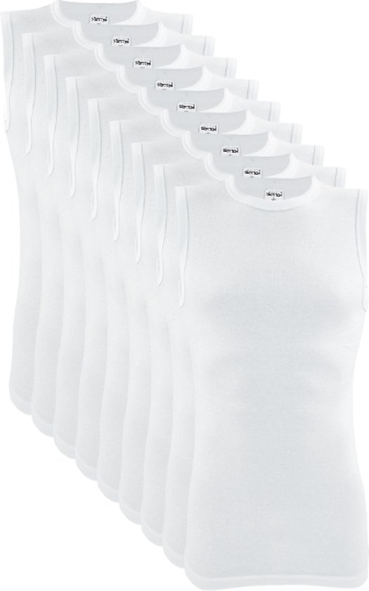 9 stuks SQOTTON A-shirt - O-neck - mouwloos - Wit - Maat L