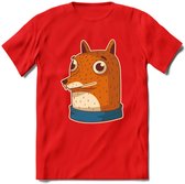 Casual vos T-Shirt Grappig | Dieren Kleding Kado Heren / Dames | Animal Skateboard Cadeau shirt - Rood - S