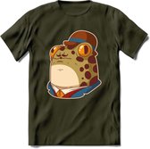 Fancy frog T-Shirt Grappig | Dieren rijke kikker Kleding Kado Heren / Dames | Animal Skateboard Cadeau shirt - Leger Groen - L