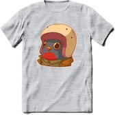 Duif met helm T-Shirt Grappig | Dieren vogel Kleding Kado Heren / Dames | Animal Skateboard Cadeau shirt - Licht Grijs - Gemaleerd - L