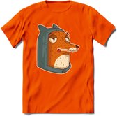 Hoodie fox T-Shirt Grappig | Dieren vos Kleding Kado Heren / Dames | Animal Skateboard Cadeau shirt - Oranje - 3XL