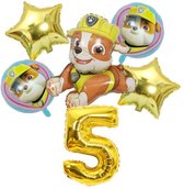 Paw Patrol - Set ballonnen - Verjaardag - Rubble - 5 jaar - gouden ballonnen