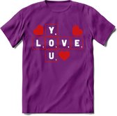 Love You - Valentijn T-Shirt | Grappig Valentijnsdag Cadeautje voor Hem en Haar | Dames - Heren - Unisex | Kleding Cadeau | - Paars - L