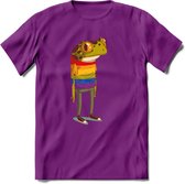 Casual gay pride kikker T-Shirt Grappig | Dieren reptiel Kleding Kado Heren / Dames | Animal Skateboard Cadeau shirt - Paars - XL