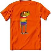 Casual gay pride kikker T-Shirt Grappig | Dieren reptiel Kleding Kado Heren / Dames | Animal Skateboard Cadeau shirt - Oranje - M