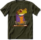 Casual kikker T-Shirt Grappig | Dieren reptiel Kleding Kado Heren / Dames | Animal Skateboard Cadeau shirt - Leger Groen - XL