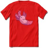 Schattig Axolotl T-Shirt Grappig | Dieren amfibieën Kleding Kado Heren / Dames | Animal Cadeau shirt - Rood - L