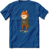 Casual vos T-Shirt Grappig | Dieren honden Kleding Kado Heren / Dames | Animal Skateboard Cadeau shirt - Donker Blauw - XXL