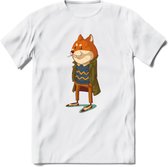 Casual vos T-Shirt Grappig | Dieren honden Kleding Kado Heren / Dames | Animal Skateboard Cadeau shirt - Wit - M