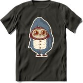 Casual haai uil T-Shirt Grappig | Dieren vissen uilen Kleding Kado Heren / Dames | Animal Skateboard Cadeau shirt - Donker Grijs - S