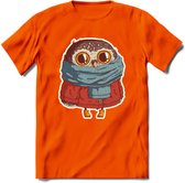 Winter uil T-Shirt Grappig | Dieren uilen Kleding Kado Heren / Dames | Animal Skateboard Cadeau shirt - Oranje - XXL