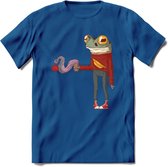 Casual koffie kikker T-Shirt Grappig | Dieren reptiel Kleding Kado Heren / Dames | Animal Skateboard Cadeau shirt - Donker Blauw - M