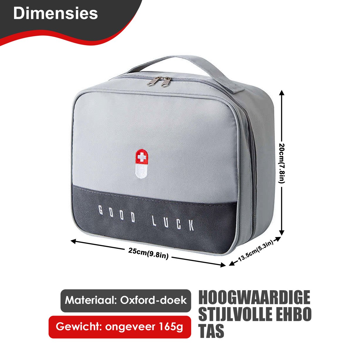 Good Luck EHBO Tas Leeg – Waterdichte Verbanddoos / Toilettas – EHBO Koffer Voor Thuis, Auto of Reizen – Compact & Draagbaar – 27x21x13,5 cm – Grijs – foto 7