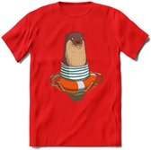 Casual zeehond T-Shirt Grappig | Dieren zeehonden Kleding Kado Heren / Dames | Animal Skateboard Cadeau shirt - Rood - XL