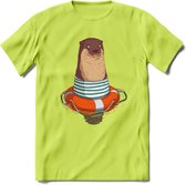 Casual zeehond T-Shirt Grappig | Dieren zeehonden Kleding Kado Heren / Dames | Animal Skateboard Cadeau shirt - Groen - S