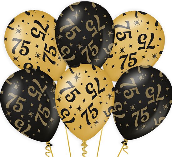 Ballonnen Gold/Black 75 jaar (6 stuks)