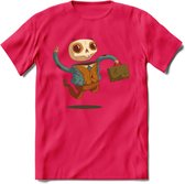 Casual skelet T-Shirt Grappig | Dieren halloween Kleding Kado Heren / Dames | Animal Skateboard Cadeau shirt - Roze - XXL