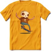 Casual skelet T-Shirt Grappig | Dieren halloween Kleding Kado Heren / Dames | Animal Skateboard Cadeau shirt - Geel - XXL