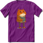 Casual kat T-Shirt Grappig | Dieren katten Kleding Kado Heren / Dames | Animal Skateboard Cadeau shirt - Paars - M