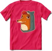 Hippe vos T-Shirt Grappig | Dieren honden Kleding Kado Heren / Dames | Animal Skateboard Cadeau shirt - Roze - XL