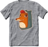 Hippe vos T-Shirt Grappig | Dieren honden Kleding Kado Heren / Dames | Animal Skateboard Cadeau shirt - Donker Grijs - Gemaleerd - XL
