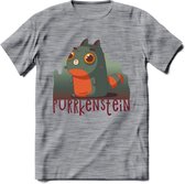 Monster van Purrkenstein T-Shirt Grappig | Dieren katten halloween Kleding Kado Heren / Dames | Animal Skateboard Cadeau shirt - Donker Grijs - Gemaleerd - XXL