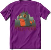 Monster van Purrkenstein T-Shirt Grappig | Dieren katten halloween Kleding Kado Heren / Dames | Animal Skateboard Cadeau shirt - Paars - XXL