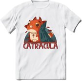 Graaf catracula T-Shirt Grappig | Dieren katten halloween Kleding Kado Heren / Dames | Animal Skateboard Cadeau shirt - Wit - S