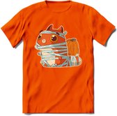 Mummy kat T-Shirt Grappig | Dieren katten halloween Kleding Kado Heren / Dames | Animal Skateboard Cadeau shirt - Oranje - XXL