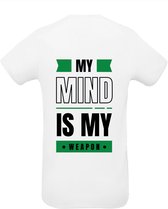 Huurdies Sportshirt | My mind is my weapon| maat  L| Bedrukkingskleur groen  wit shirt
