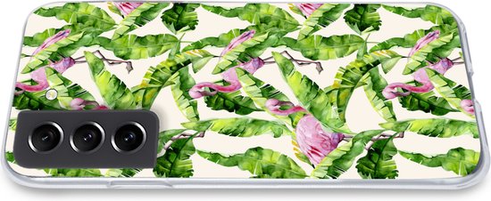 Coque Samsung Galaxy S21 FE - Flamingo - Feuilles - Motifs - Étui de téléphone en Siliconen