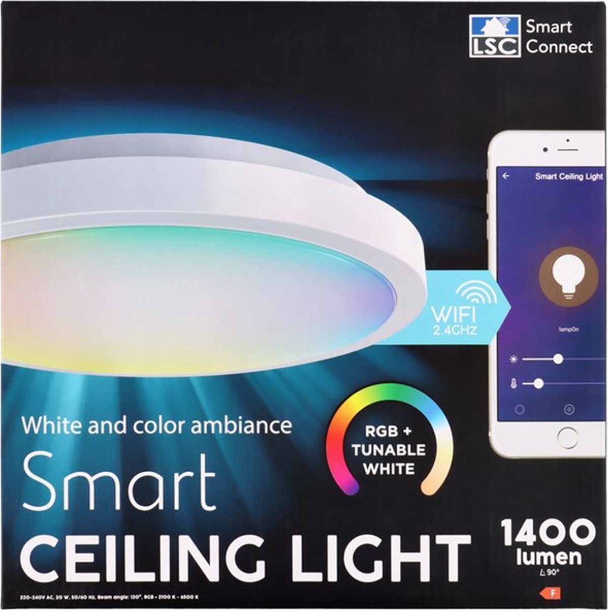 Smart Connect Slimme Plafonnière -LED-Plafondlamp - Google Assisant - 1400  Lumen - 20 Watt | bol.com
