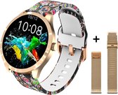 Belesy® BQSiRgSk 2022 Skull - Smartwatch Dames – Smartwatch Heren - Horloge - 1.28 inch - Kleurenscherm - Stappenteller - Bloeddruk - Hartslag - 75+ Wijzerplaten – Sporten – Rose g