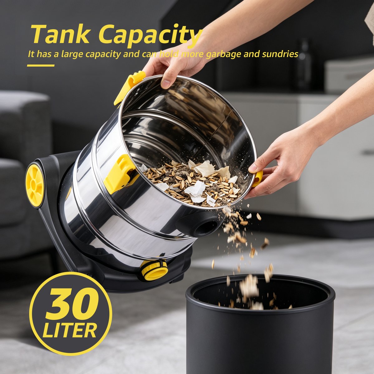 Swiss Haus® WDVC30 Nat & Droog Stofzuiger - 30L - 1200W Nat- en Droogzuiger - RVS Ketel - HEPA Filtersysteem - Blowerfunctie - Waterafvoer - Industriële Bouwstofzuiger voor Garage, Werkplaats & Auto - Lugano Collection – foto 8