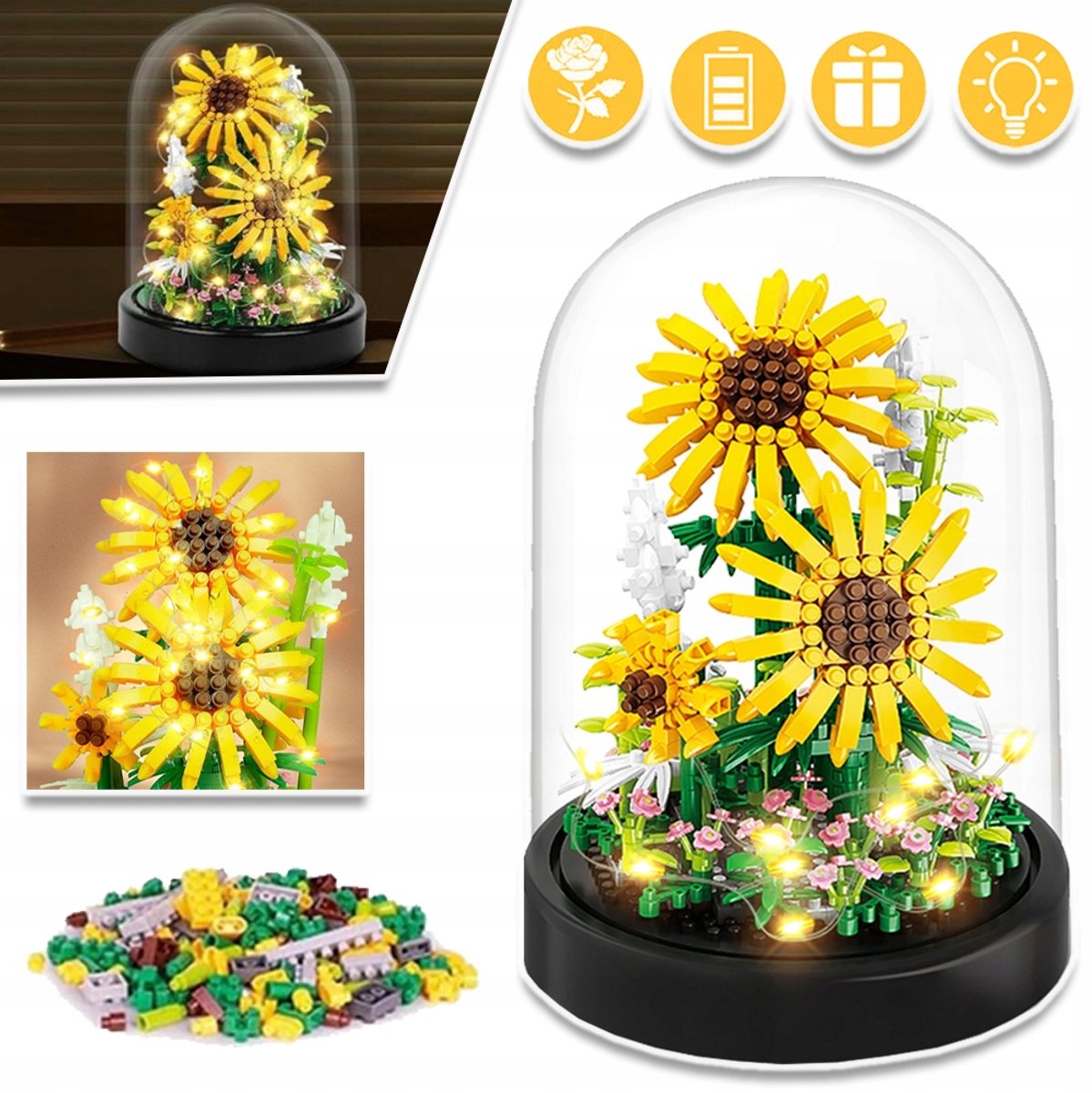 DIY Zonnebloem Eeuwigdurende Licht Bouwset Met LED-Snoer En Transparante Afdekking - ABS-Plastic Stapsgewijze Montage Romantische Warme Gloed - Ideaal Decoratie & Cadeau Voor Verliefden