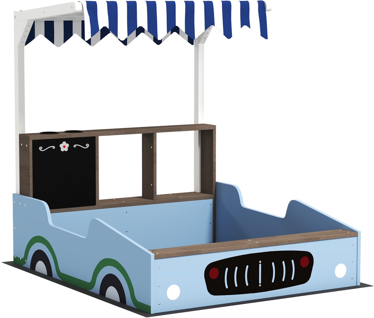 TEKROA® Houten Zandbak met Dak en Zitbank - Massief Dennenhout - met Krijtbord - voor kinderen- 108x90x104 cm - Blauw