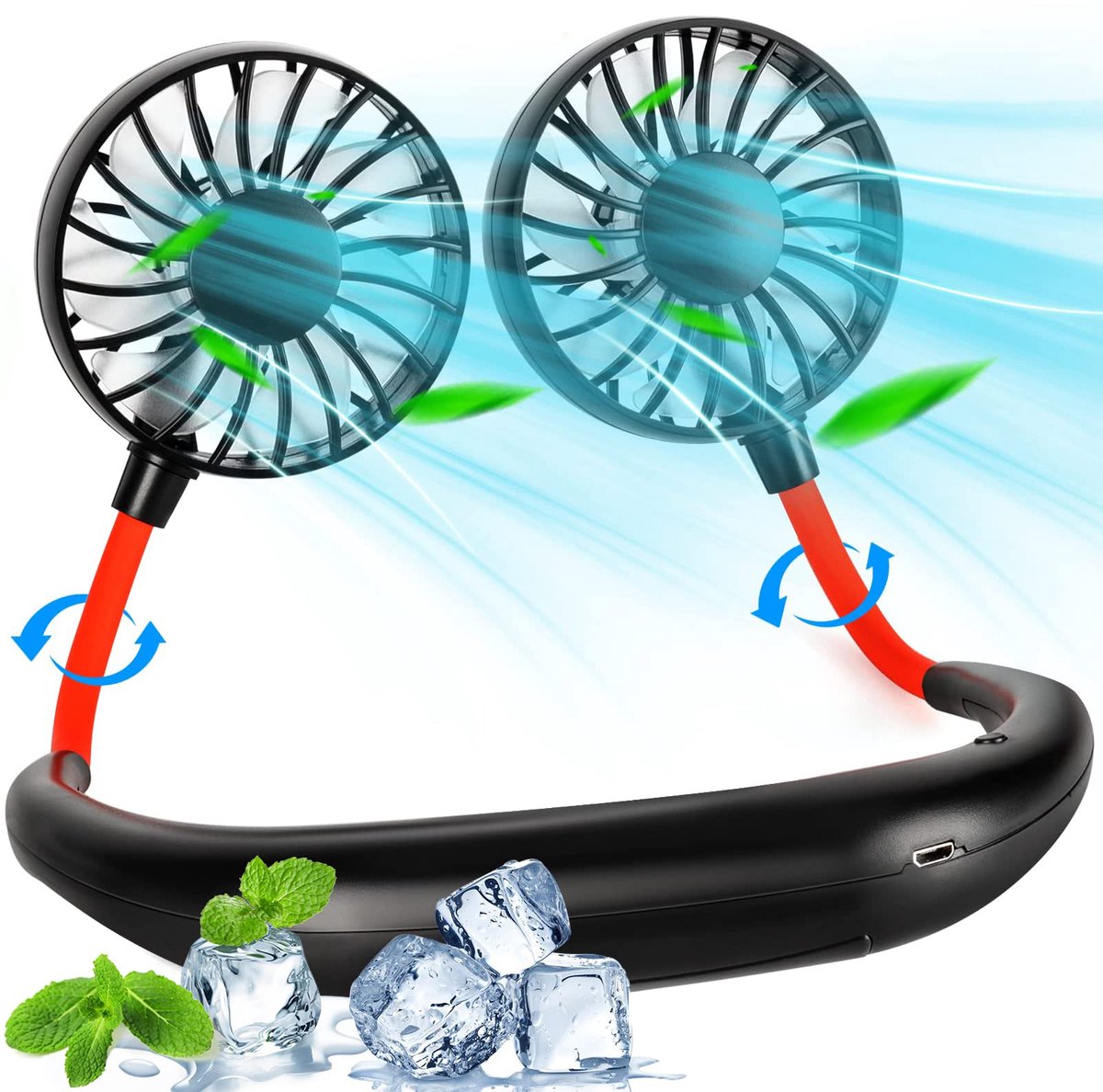 longziming -Draagbare Nekventilator - Handsfree Koelapparaat - Persoonlijke Ventilator - 360° Verstelbare Luchtstroom - Dubbele Kop Constructie -Ultra Stille Werking - Lange Batterijduur Voor Onderweg - 1 Stuk