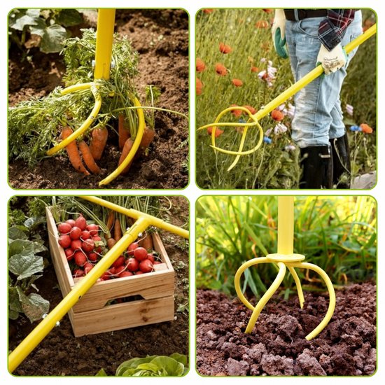 JustValue Tuinklauw - 4-Tands Tuinwoeler - Bodembewerker - Hoogte Verstelbaar 90-99cm - Ergonomisch T-Handvat - Staal - Voor Grond Beluchten - Onkruid Verwijderen - Moestuin - Geel van JustValue — afbeelding 5